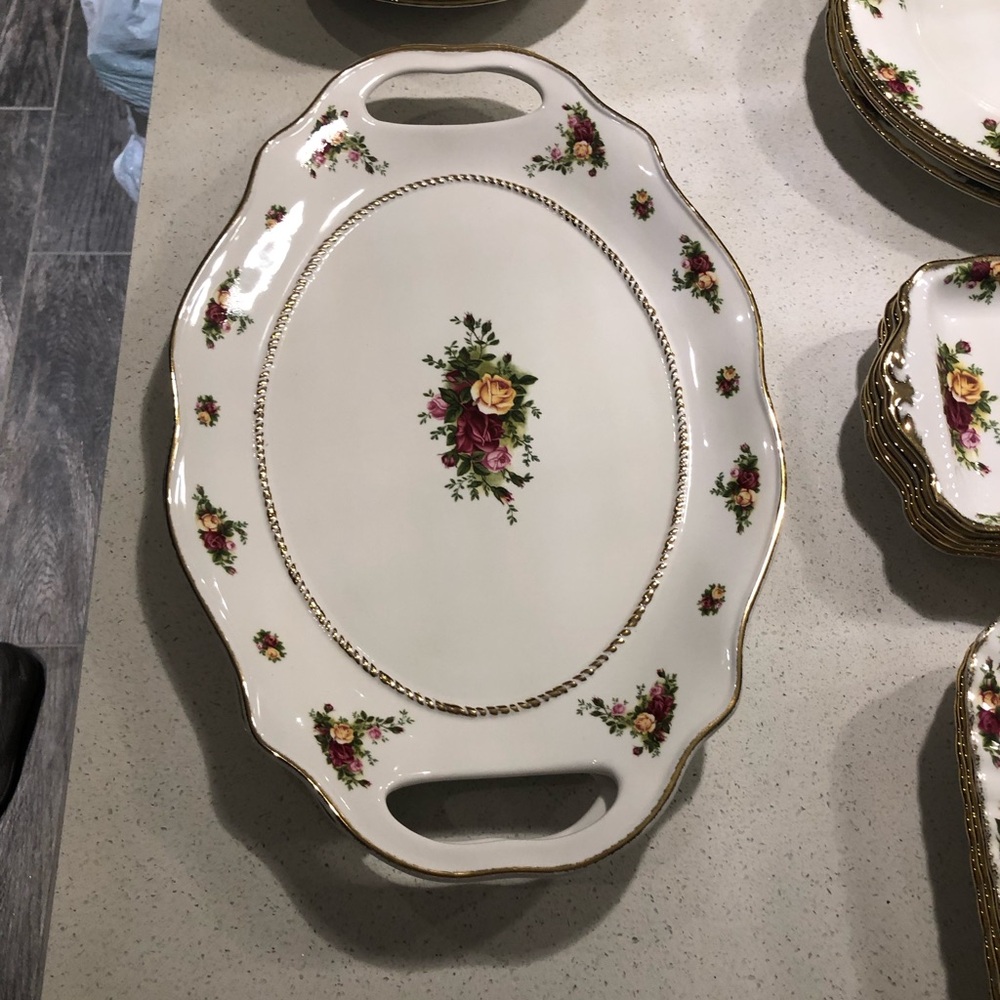 Royal Albert Floral Oval Platter with Gold Accents